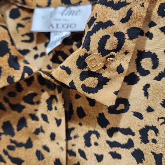 Vintage Algo Blouse Women's Size 16 Leopard Print Short Sleeve Button Down - Picture 8 of 10